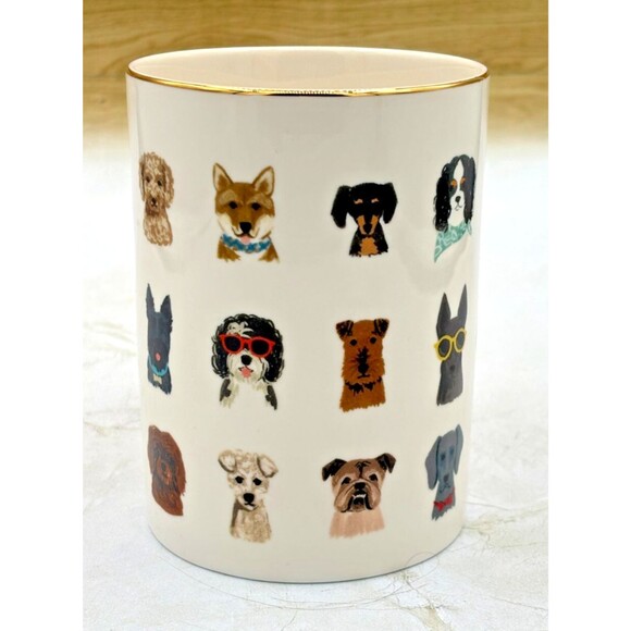 Anthropologie Rifle Paper Co Porcelain Coffee Mug Hot Dogs Gilded Handle & Lid - Picture 4 of 13